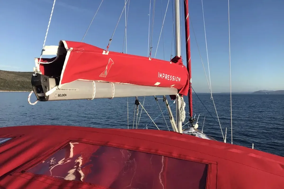 Deck of Google, a Elan Impression 40 sailboat at Grad Trogir, Croatia