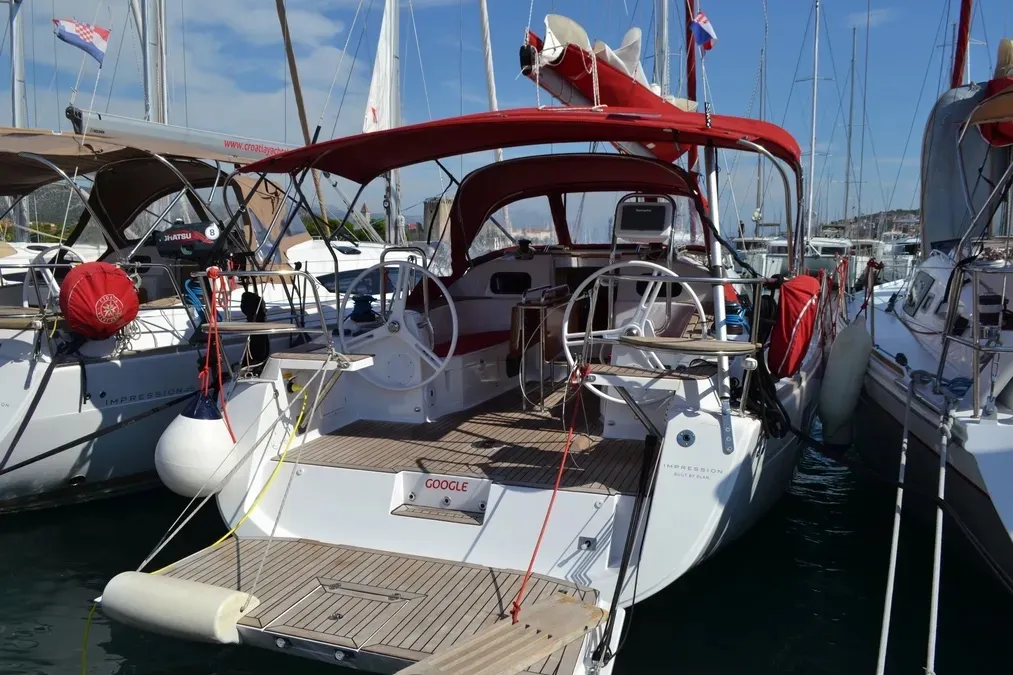 Exterior view of Google, a Elan Impression 40 sailboat at Grad Trogir, Croatia