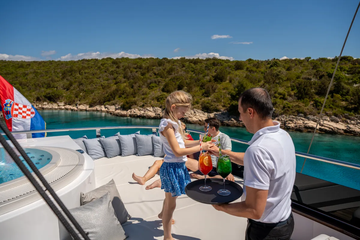 Deck of Anima Maris, a Gulet Luxury Sailing Yacht sailboat at Split, Croatia
