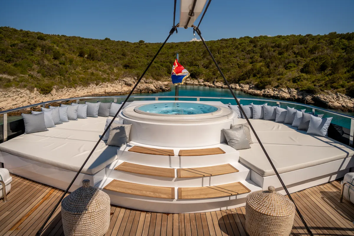 Deck of Anima Maris, a Gulet Luxury Sailing Yacht sailboat at Split, Croatia