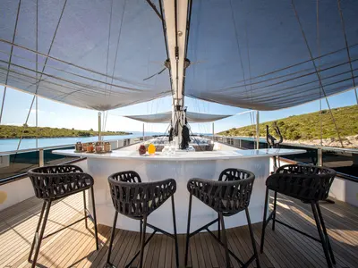 Deck of Anima Maris, a Gulet Luxury Sailing Yacht sailboat at Split, Croatia