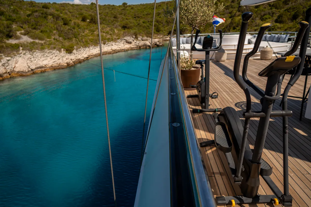Deck of Anima Maris, a Gulet Luxury Sailing Yacht sailboat at Split, Croatia