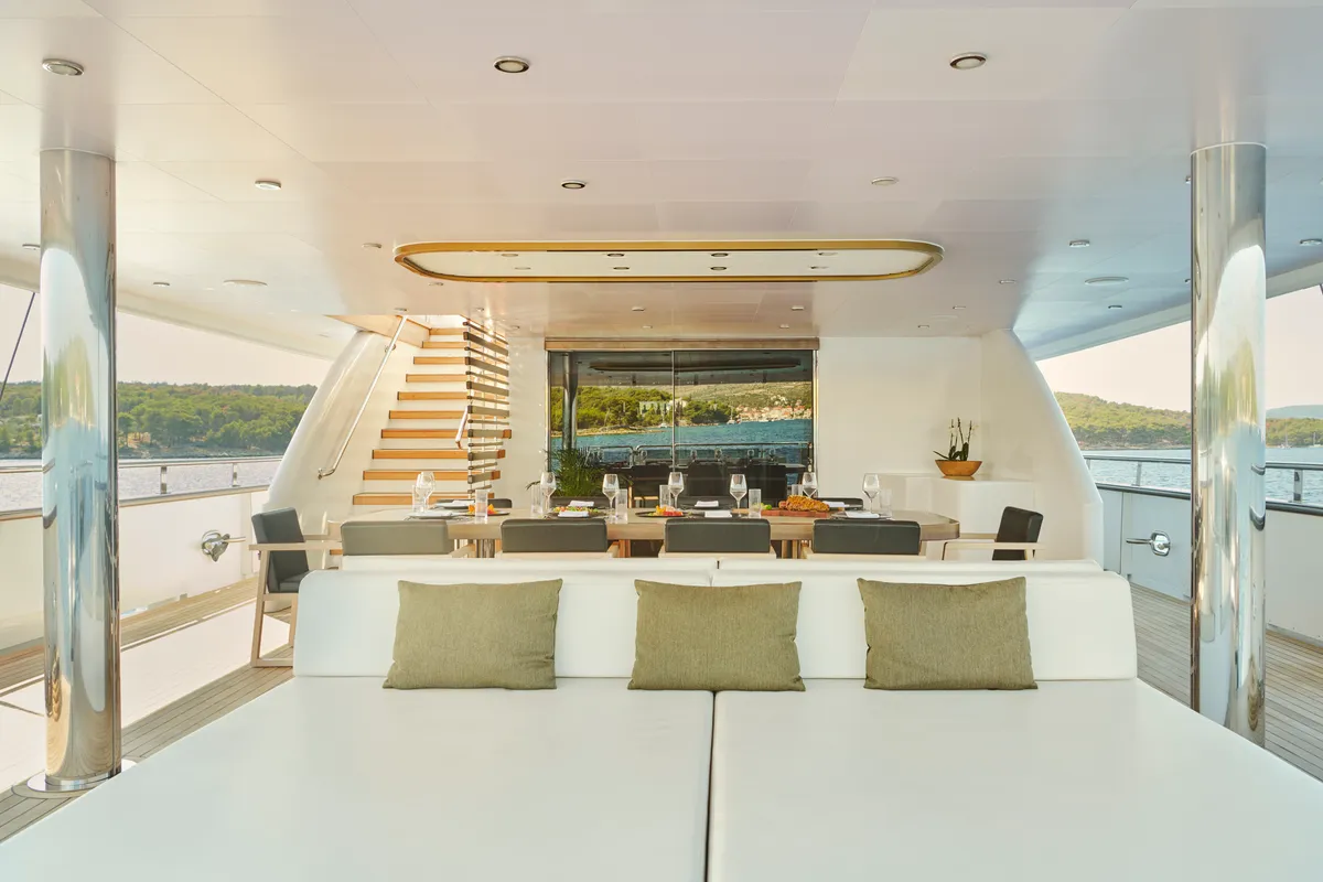 Deck of Anima Maris, a Gulet Luxury Sailing Yacht sailboat at Split, Croatia