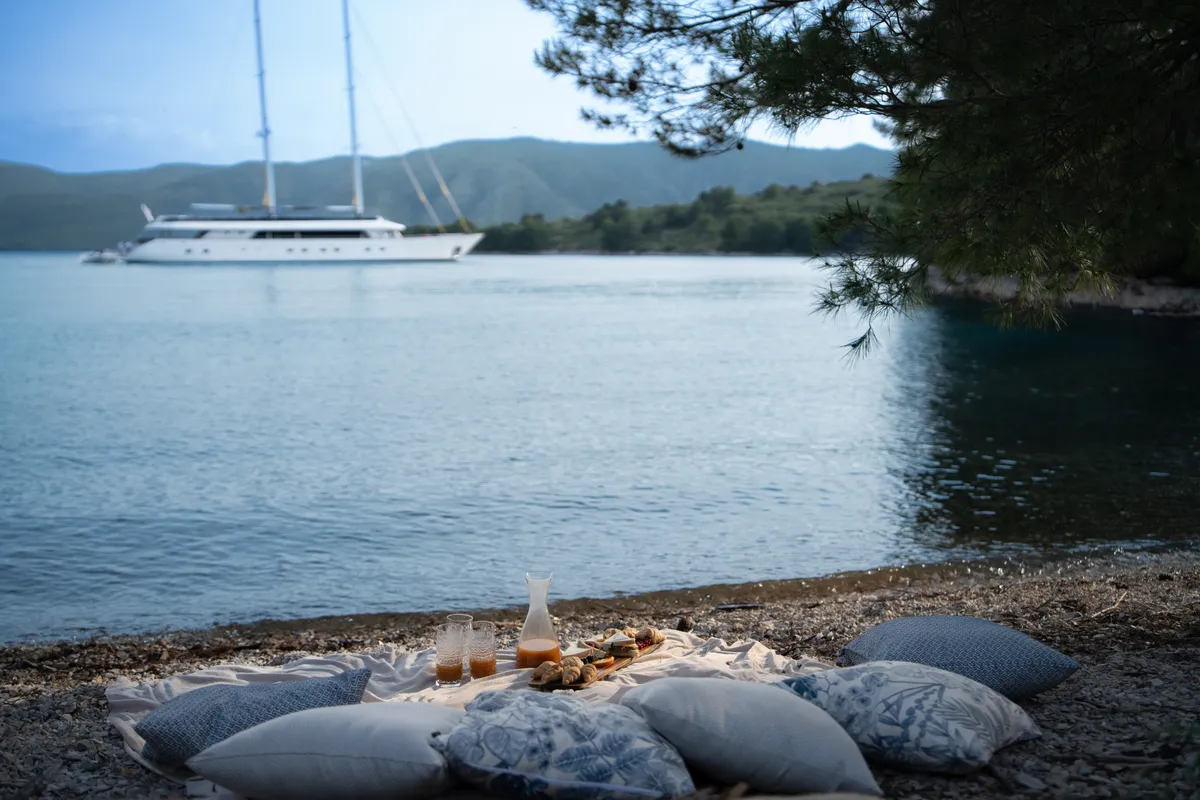 Exterior view of Anima Maris, a Gulet Luxury Sailing Yacht sailboat at Split, Croatia