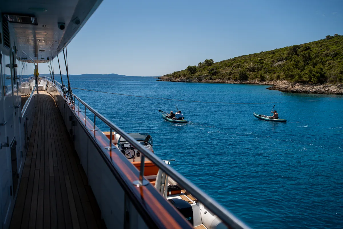 Deck of Anima Maris, a Gulet Luxury Sailing Yacht sailboat at Split, Croatia