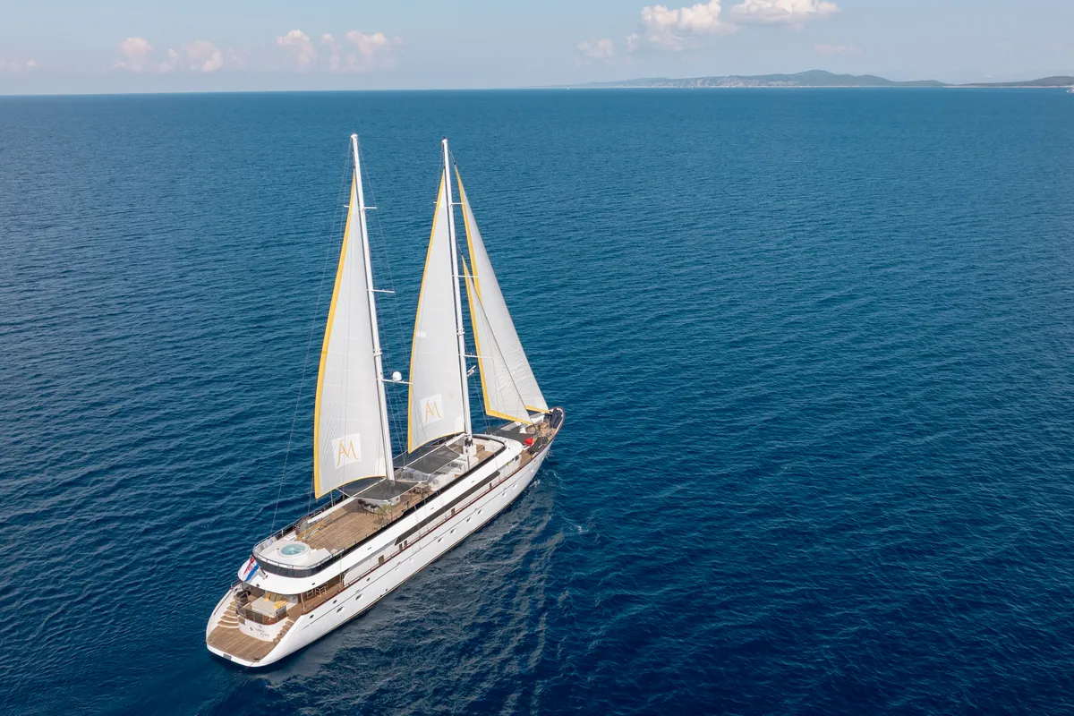 Exterior view of Anima Maris, a Gulet Luxury Sailing Yacht sailboat at Split, Croatia
