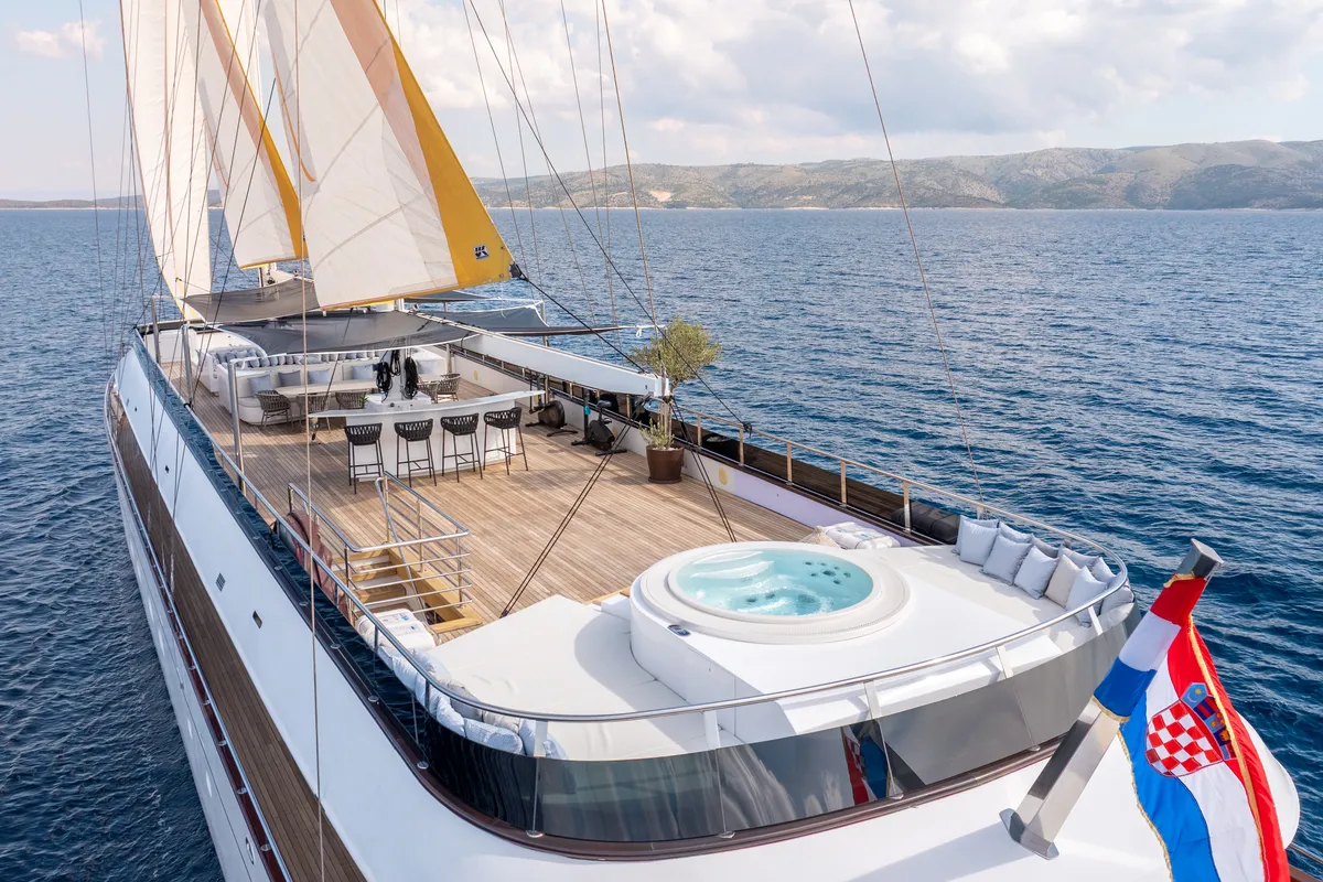 Exterior view of Anima Maris, a Gulet Luxury Sailing Yacht sailboat at Split, Croatia
