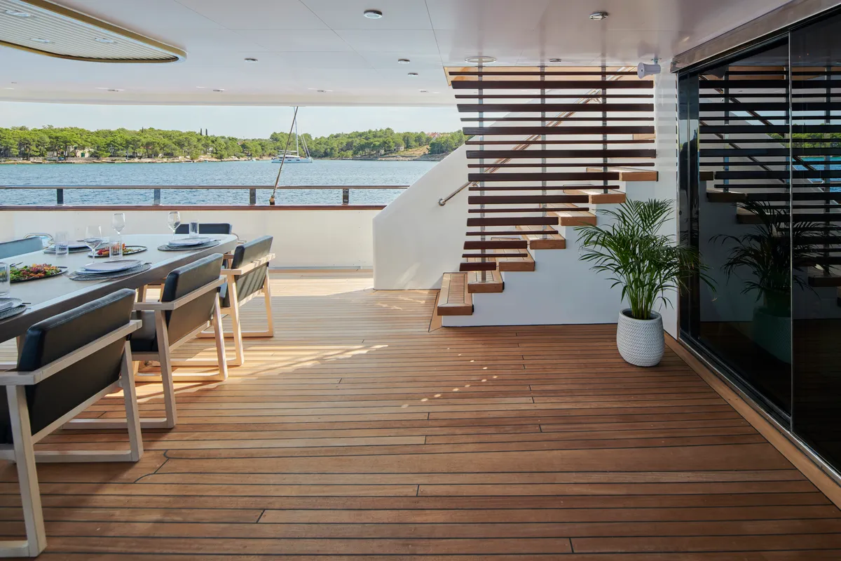 Deck of Anima Maris, a Gulet Luxury Sailing Yacht sailboat at Split, Croatia