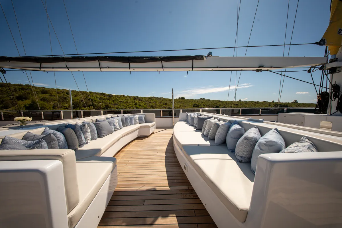Deck of Anima Maris, a Gulet Luxury Sailing Yacht sailboat at Split, Croatia