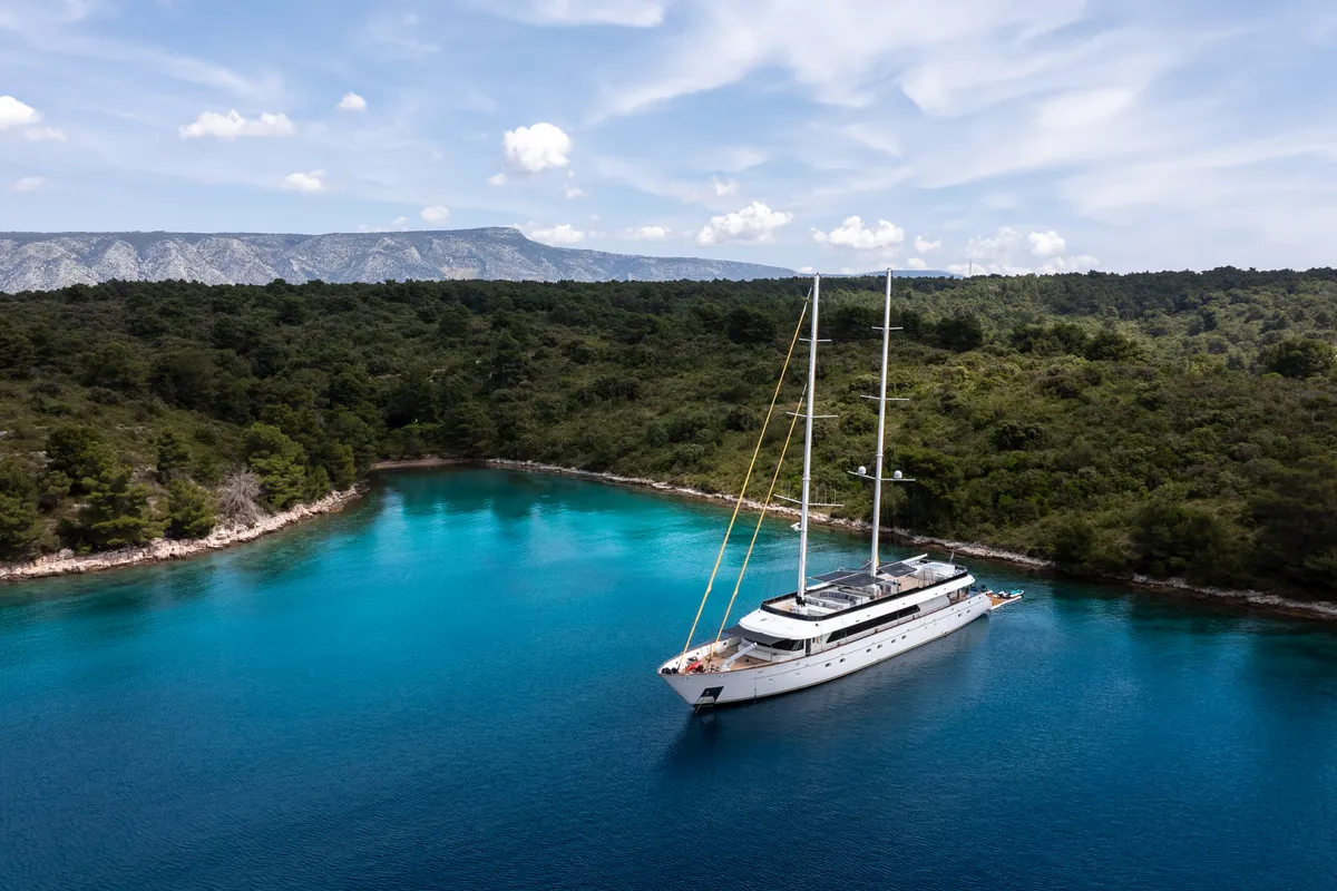 Exterior view of Anima Maris, a Gulet Luxury Sailing Yacht sailboat at Split, Croatia