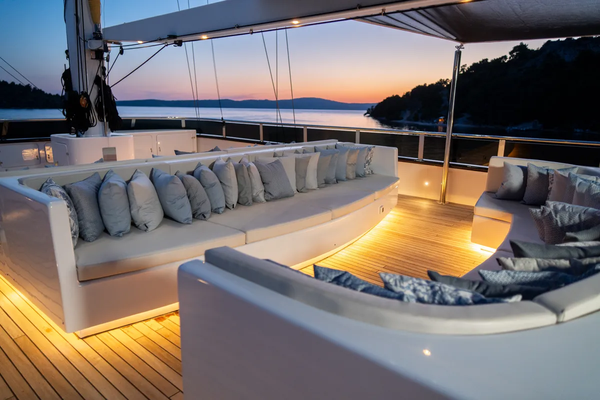 Deck of Anima Maris, a Gulet Luxury Sailing Yacht sailboat at Split, Croatia
