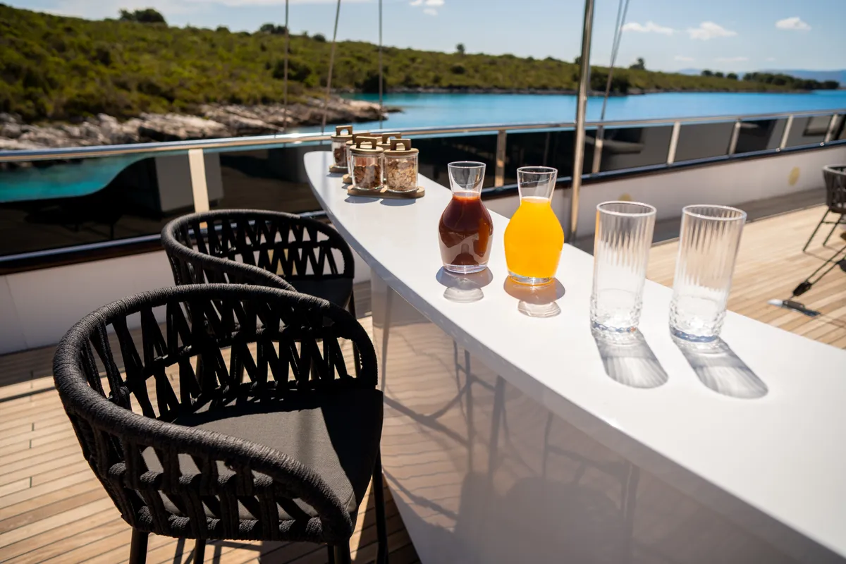 Deck of Anima Maris, a Gulet Luxury Sailing Yacht sailboat at Split, Croatia