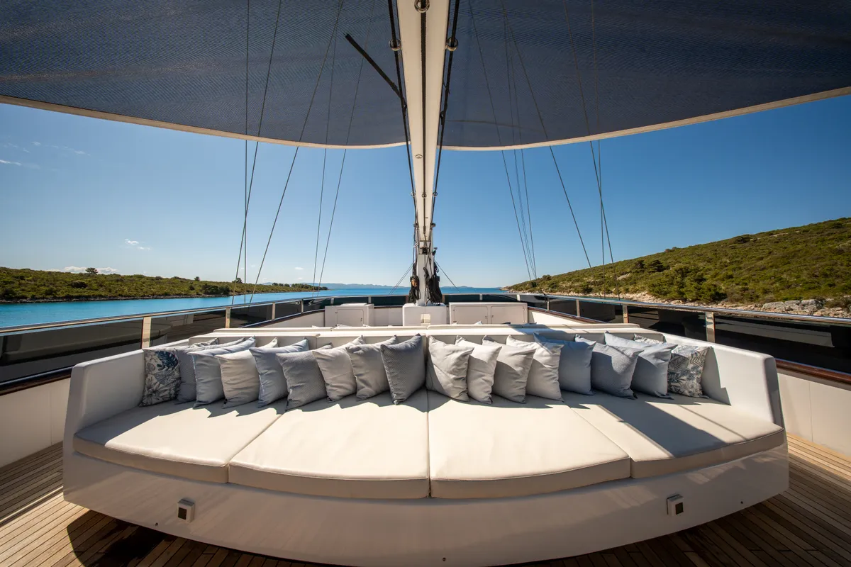 Deck of Anima Maris, a Gulet Luxury Sailing Yacht sailboat at Split, Croatia