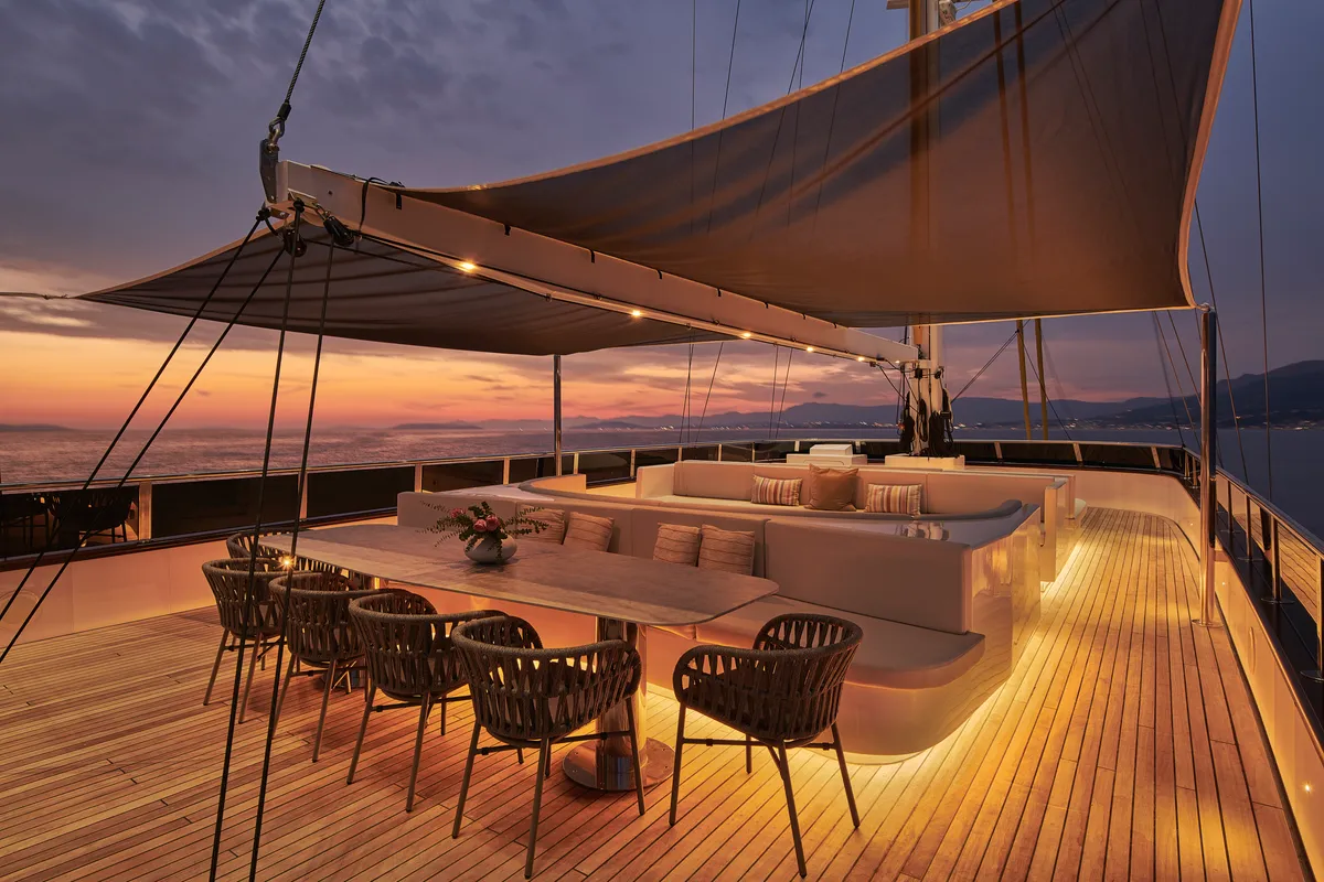 Deck of Anima Maris, a Gulet Luxury Sailing Yacht sailboat at Split, Croatia