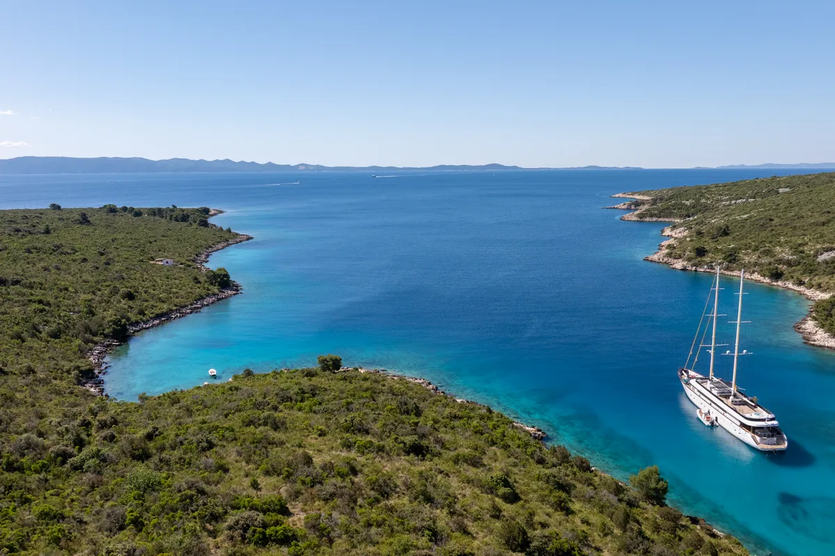 Exterior view of Anima Maris, a Gulet Luxury Sailing Yacht sailboat at Split, Croatia