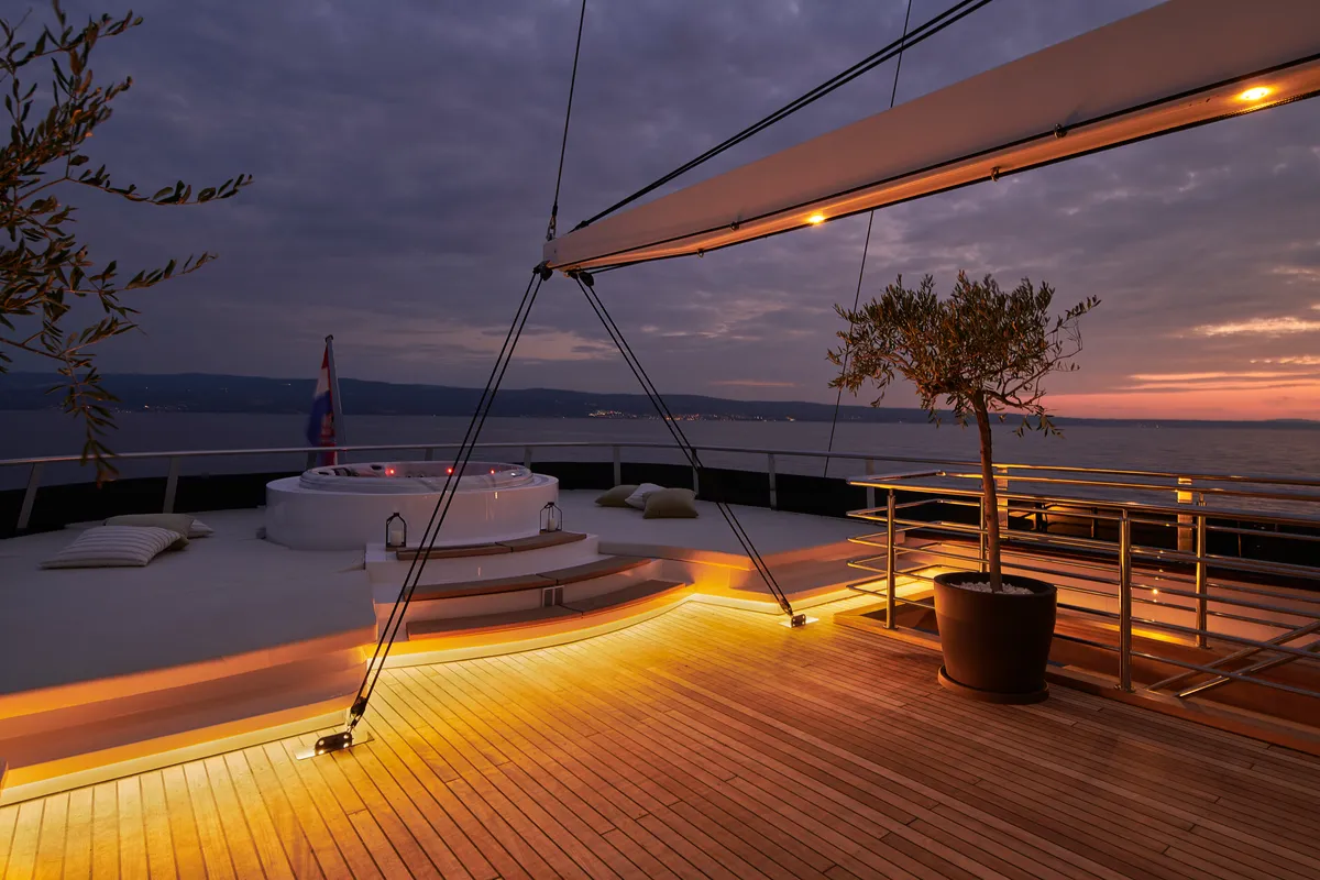 Deck of Anima Maris, a Gulet Luxury Sailing Yacht sailboat at Split, Croatia