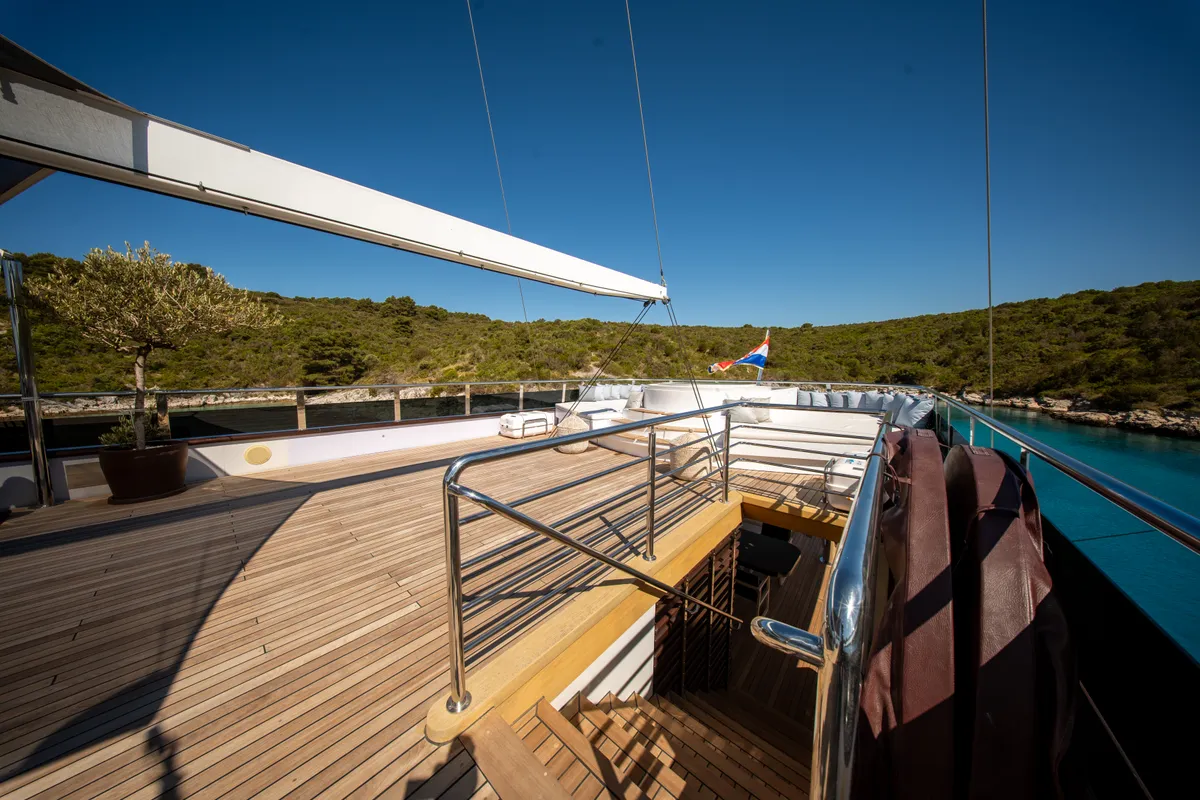 Deck of Anima Maris, a Gulet Luxury Sailing Yacht sailboat at Split, Croatia