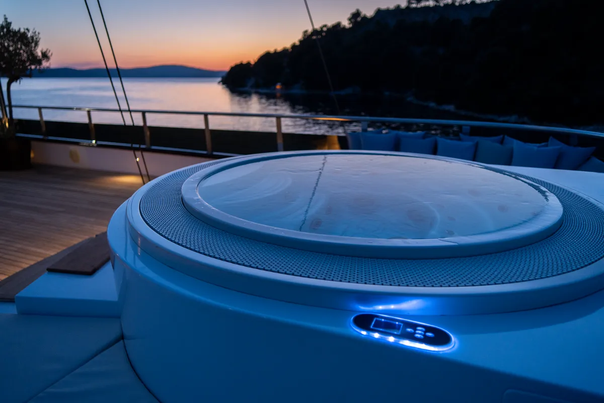 Deck of Anima Maris, a Gulet Luxury Sailing Yacht sailboat at Split, Croatia
