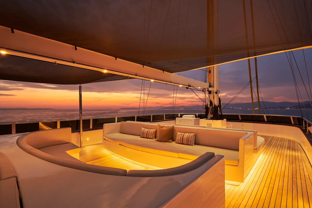 Deck of Anima Maris, a Gulet Luxury Sailing Yacht sailboat at Split, Croatia