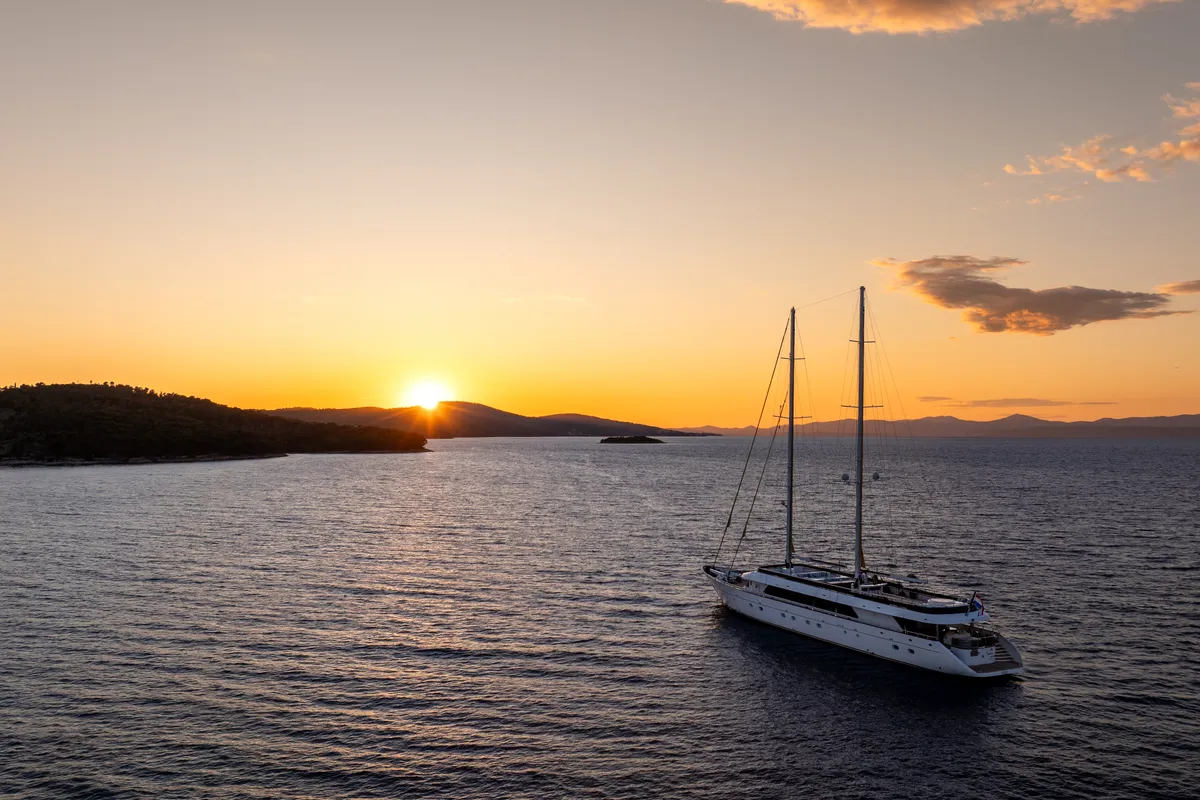 Exterior view of Anima Maris, a Gulet Luxury Sailing Yacht sailboat at Split, Croatia