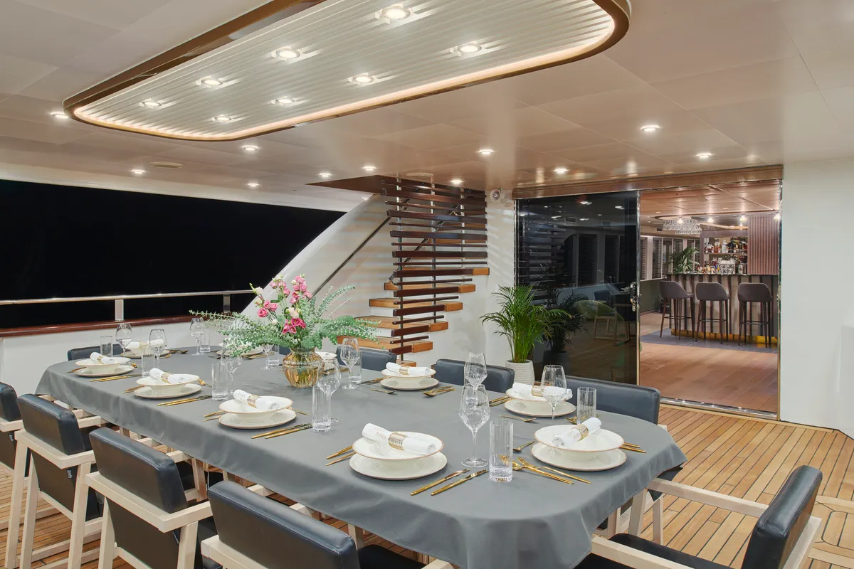Deck of Anima Maris, a Gulet Luxury Sailing Yacht sailboat at Split, Croatia