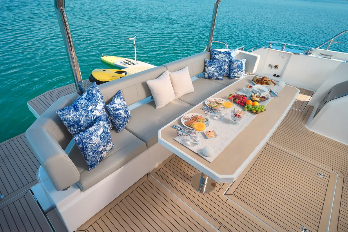 Deck of By My Side, a Aquila 54 Yacht catamaran at Šibenik, Croatia