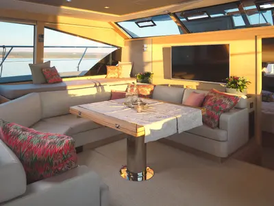 Salon of By My Side, a Aquila 54 Yacht catamaran at Šibenik, Croatia
