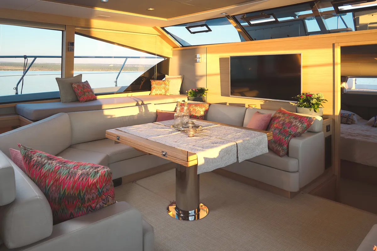 Salon of By My Side, a Aquila 54 Yacht catamaran at Šibenik, Croatia