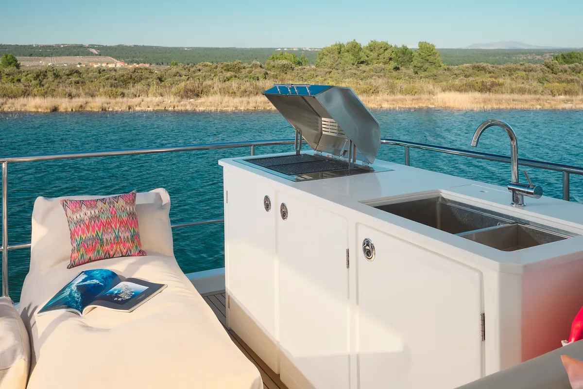 Deck of By My Side, a Aquila 54 Yacht catamaran at Šibenik, Croatia