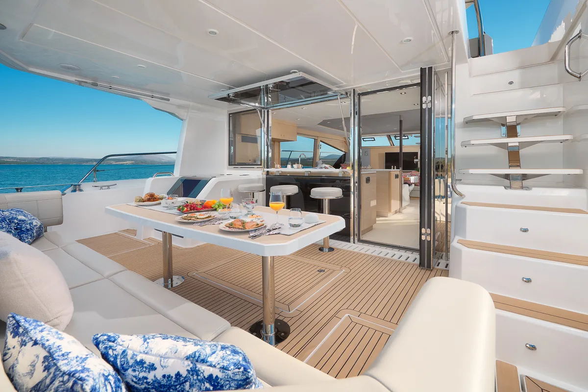 Deck of By My Side, a Aquila 54 Yacht catamaran at Šibenik, Croatia