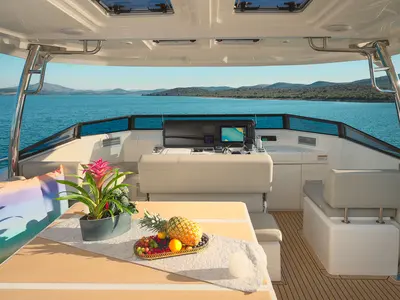 Cockpit of By My Side, a Aquila 54 Yacht catamaran at Šibenik, Croatia