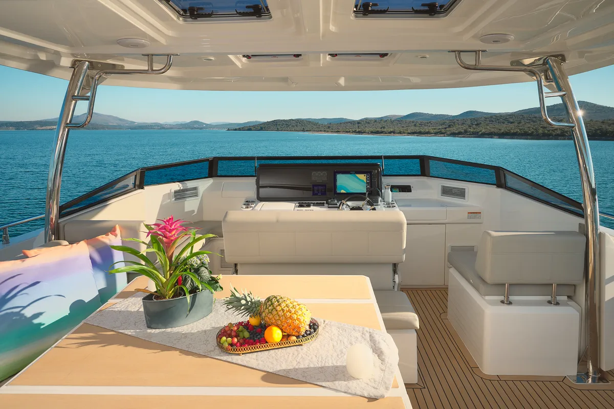 Cockpit of By My Side, a Aquila 54 Yacht catamaran at Šibenik, Croatia