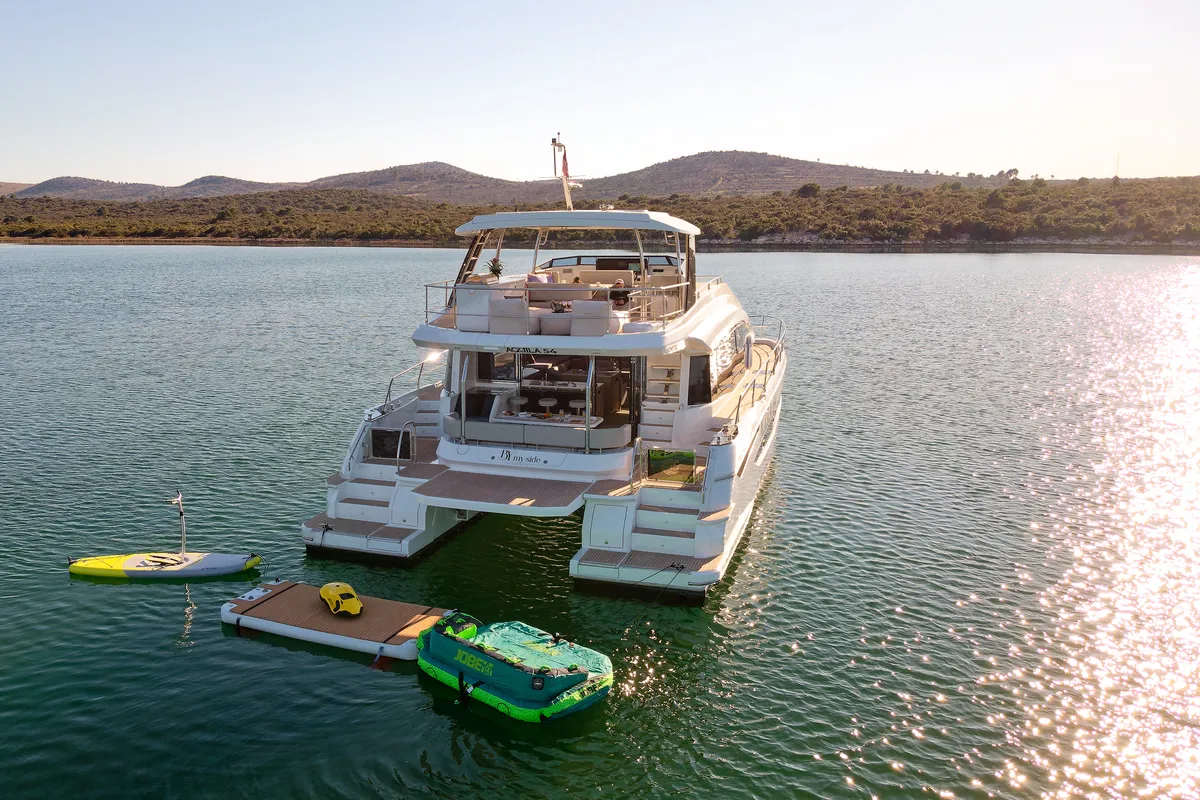Exterior view of By My Side, a Aquila 54 Yacht catamaran at Šibenik, Croatia