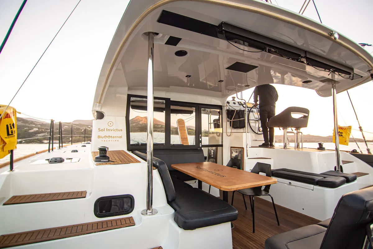 Deck of Sol Invictus, a Lagoon 40 catamaran at Preveza, Greece