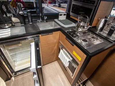 Galley of Sol Invictus, a Lagoon 40 catamaran at Preveza, Greece