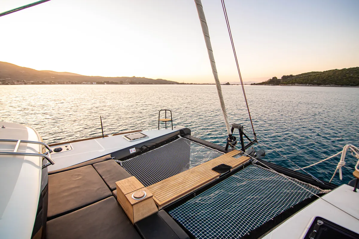 Deck of Sol Invictus, a Lagoon 40 catamaran at Preveza, Greece