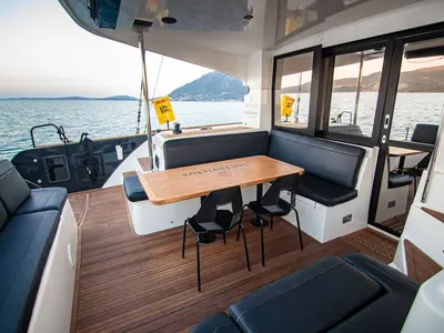 Deck of Sol Invictus, a Lagoon 40 catamaran at Preveza, Greece