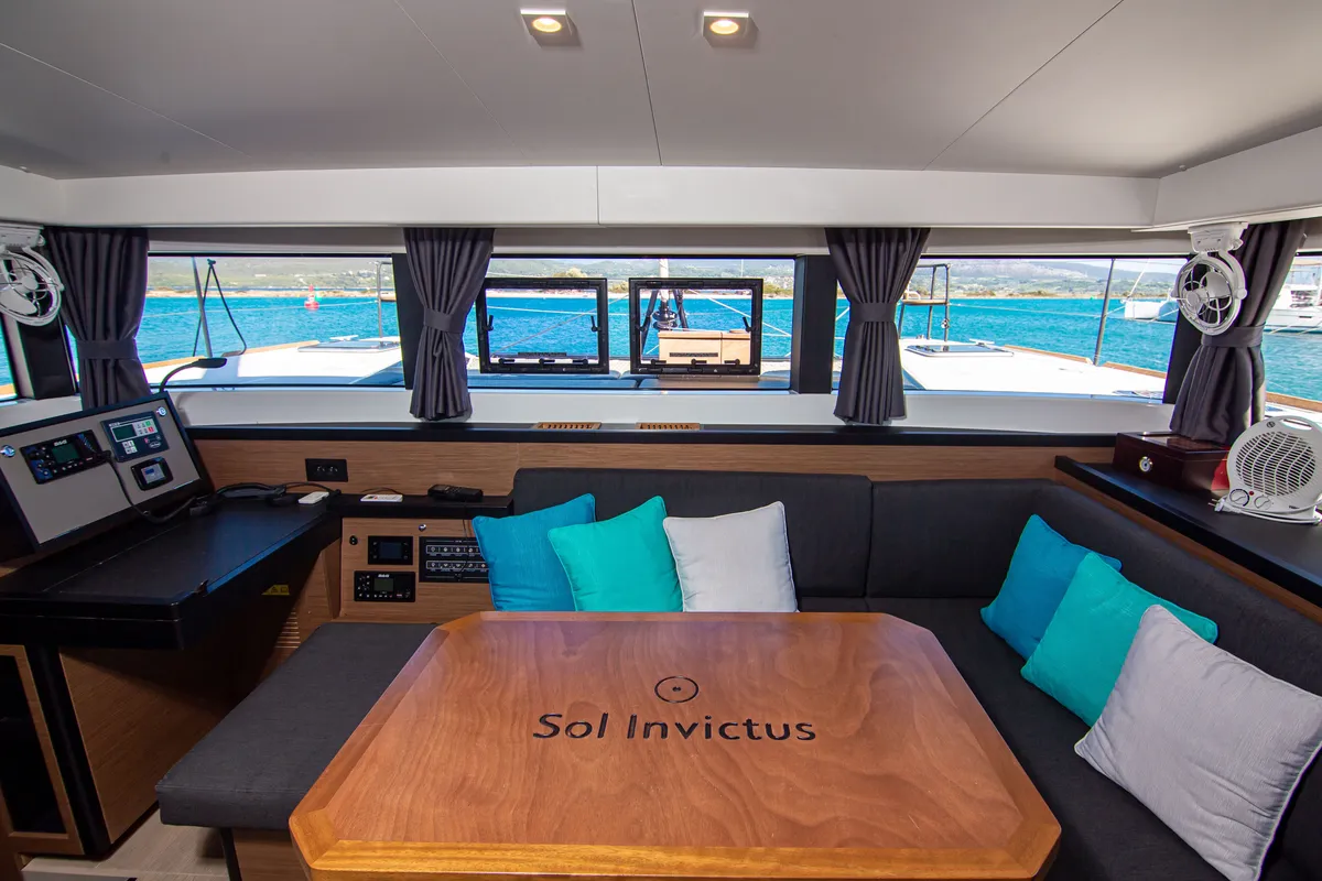 Salon of Sol Invictus, a Lagoon 40 catamaran at Preveza, Greece
