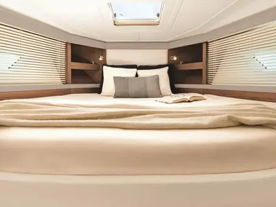 Cabin on Island Cruise, a Beneteau GT40 motorboat at Malé, Maldives