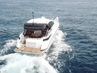 Exterior view of Island Cruise, a Beneteau GT40 motorboat at Malé, Maldives