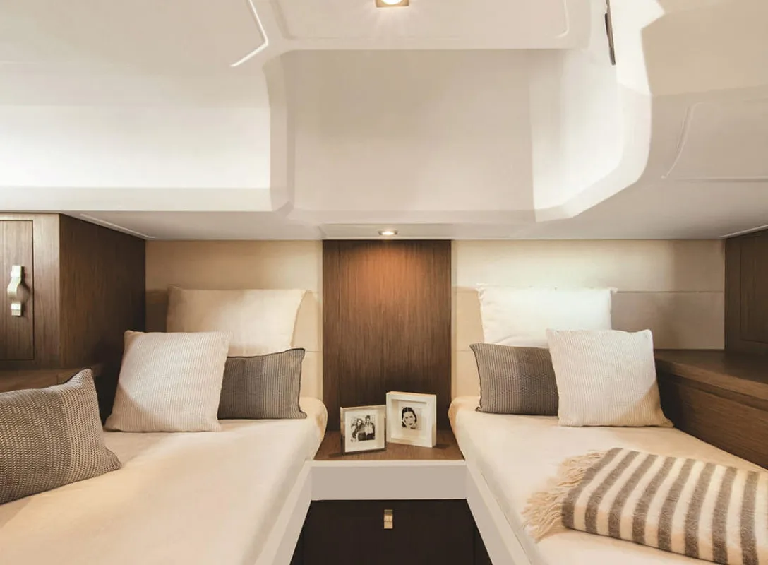 Cabin on Island Cruise, a Beneteau GT40 motorboat at Malé, Maldives