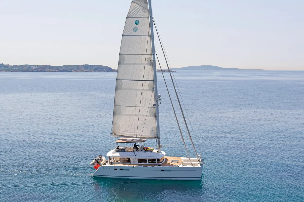 Exterior view of Cool Breeze, a Lagoon 560 catamaran at Općina Marina, Croatia