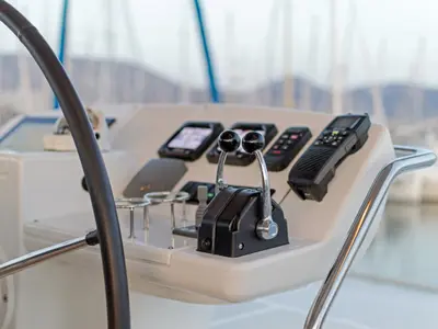 Cockpit of Cool Breeze, a Lagoon 560 catamaran at Općina Marina, Croatia