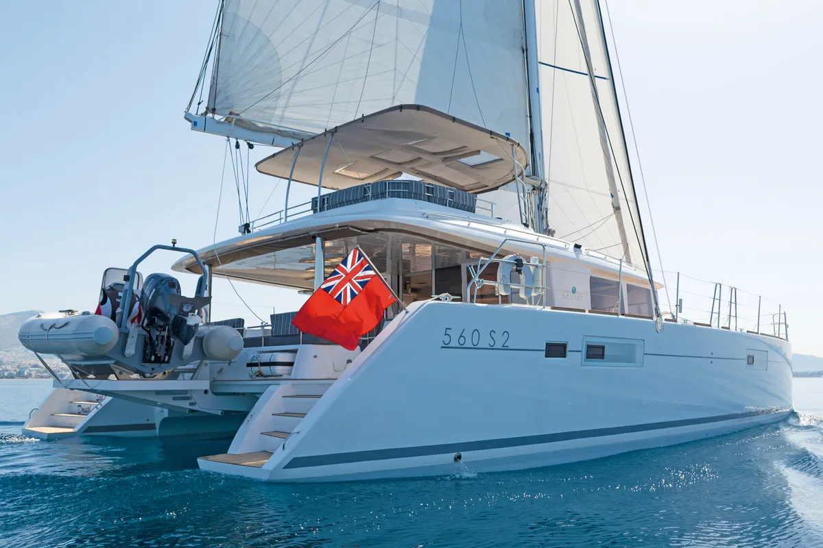Exterior view of Cool Breeze, a Lagoon 560 catamaran at Općina Marina, Croatia