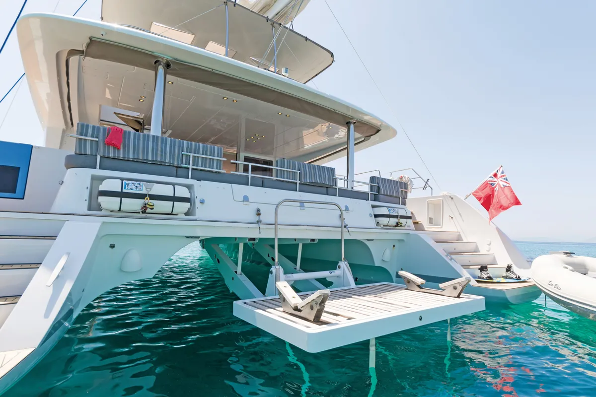 Exterior view of Cool Breeze, a Lagoon 560 catamaran at Općina Marina, Croatia
