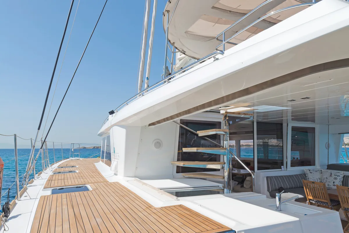Deck of Cool Breeze, a Lagoon 560 catamaran at Općina Marina, Croatia