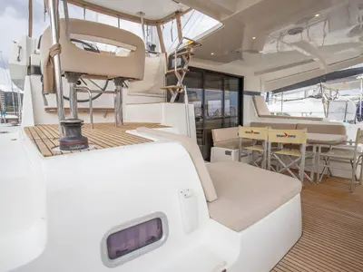 Deck of Emozione - Standard Line, a Lagoon 42 catamaran at Salerno, Italy