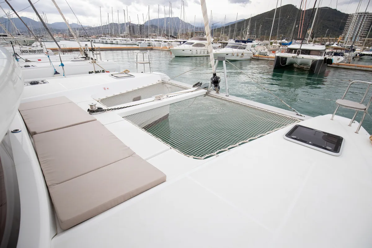 Deck of Emozione - Standard Line, a Lagoon 42 catamaran at Salerno, Italy