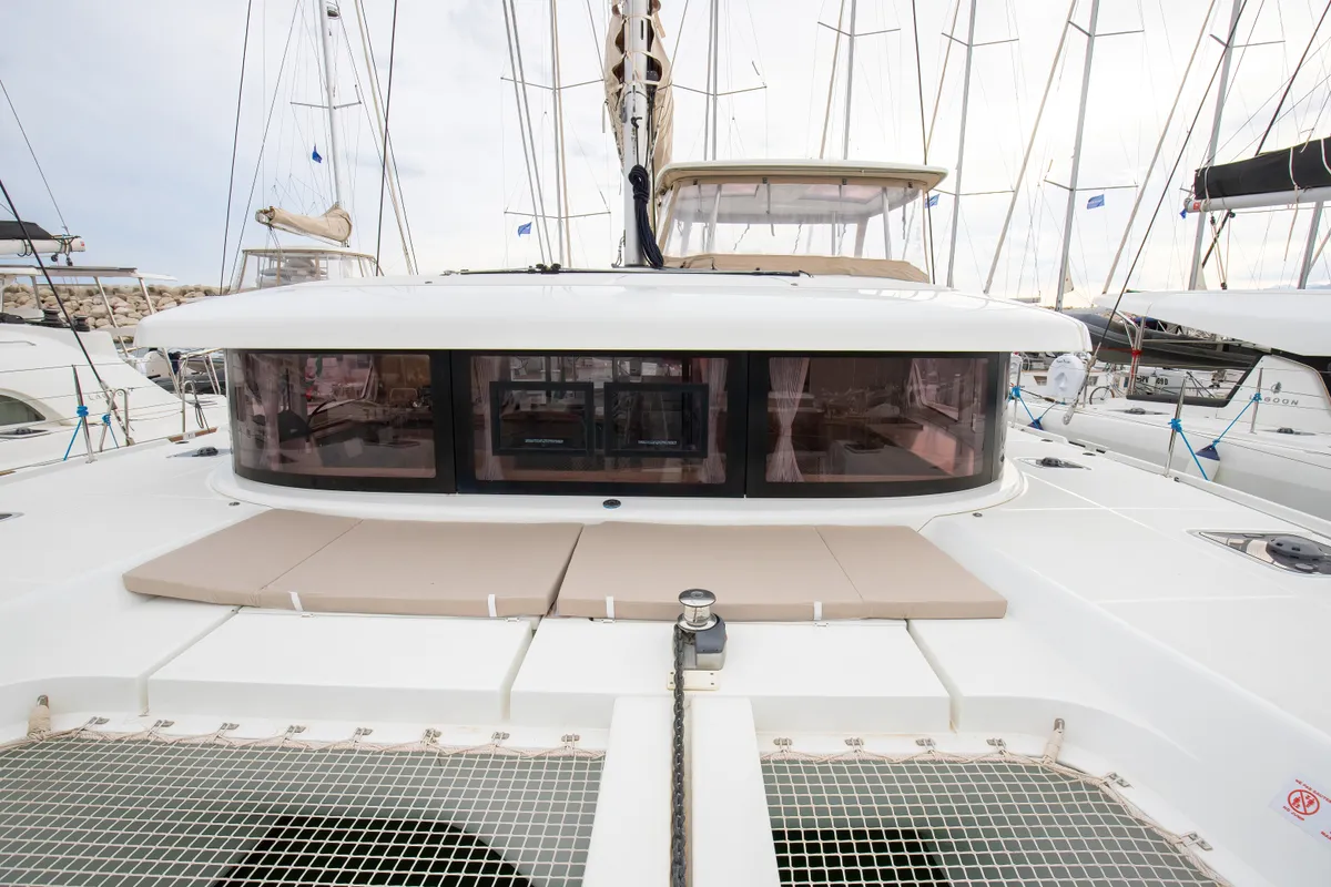 Deck of Emozione - Standard Line, a Lagoon 42 catamaran at Salerno, Italy