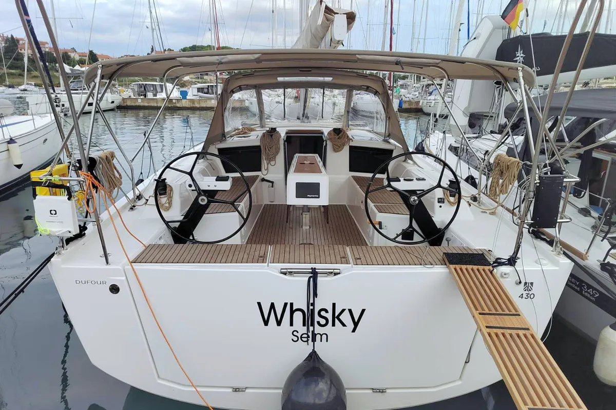 Cockpit of Whisky, a Dufour 430 sailboat at Grad Pula, Croatia